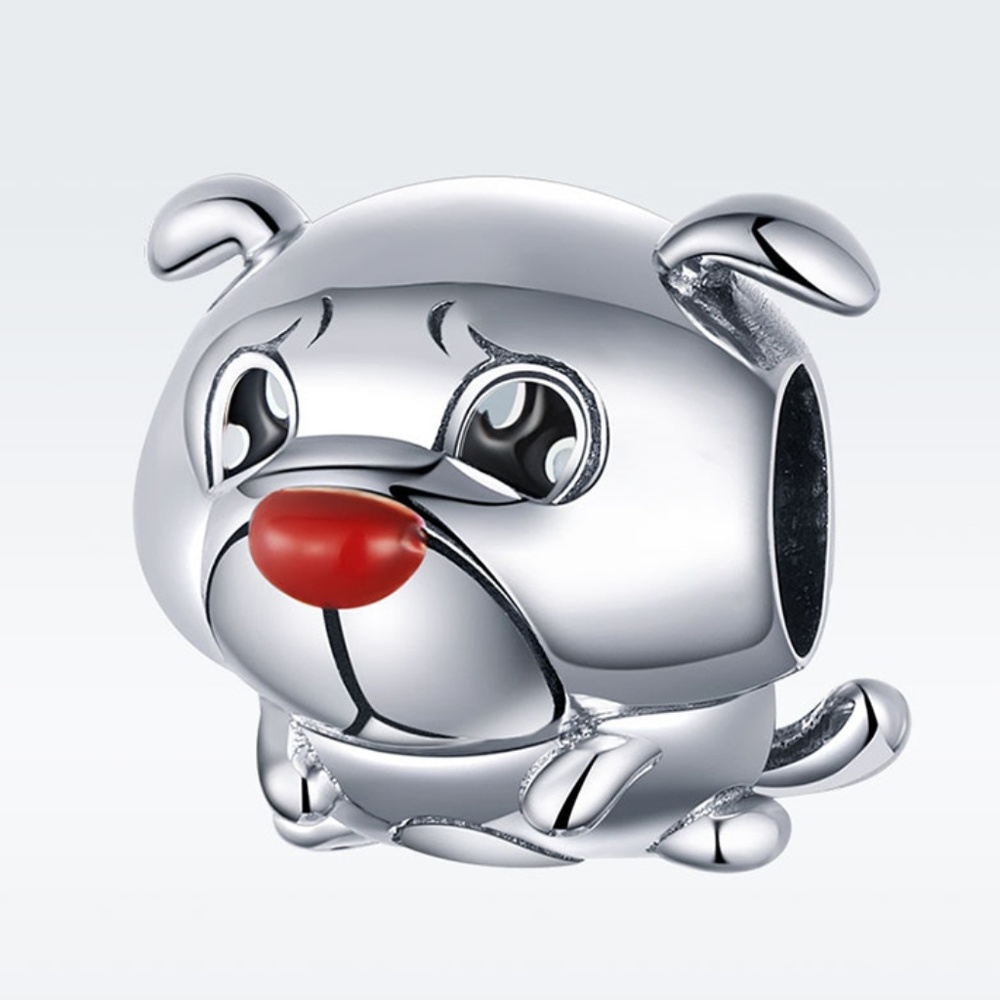 925 Sterling Silver Puppy Dog Red Nose Charm